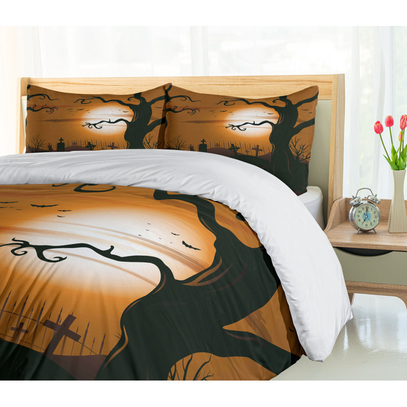 King Size Halloween Cemetery Scene Microfiber Duvet Cover Set