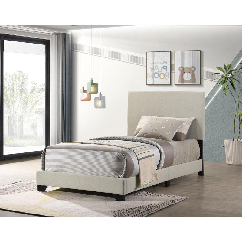 Fabric Upholstered Panel Bed, Twin, Cream
