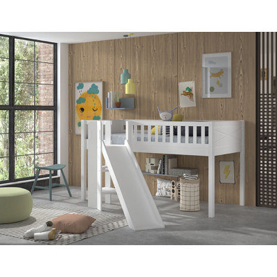 European Single (90 X 200 Cm) Loft Bed with Built-in Ladder Included