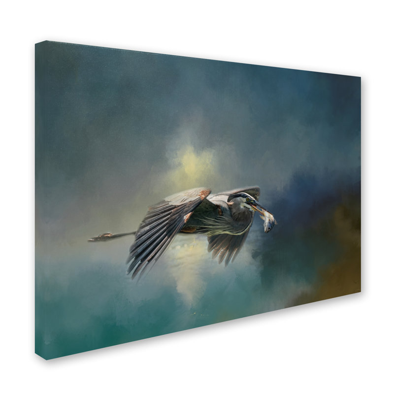 «Blue Herons Catch of the Day» de Vidur, impression sur toile tendue, H 35 po x l 47 po
