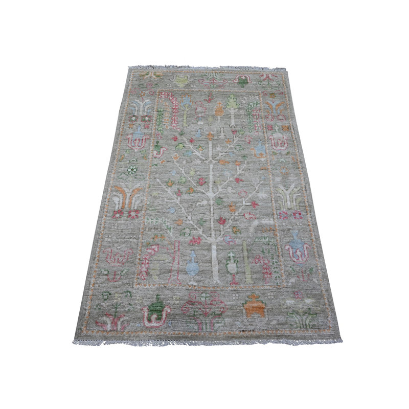3'1" x 4'11" Laurel Green Afghan Angora Oushak Vegetable Dyes Oriental Rug