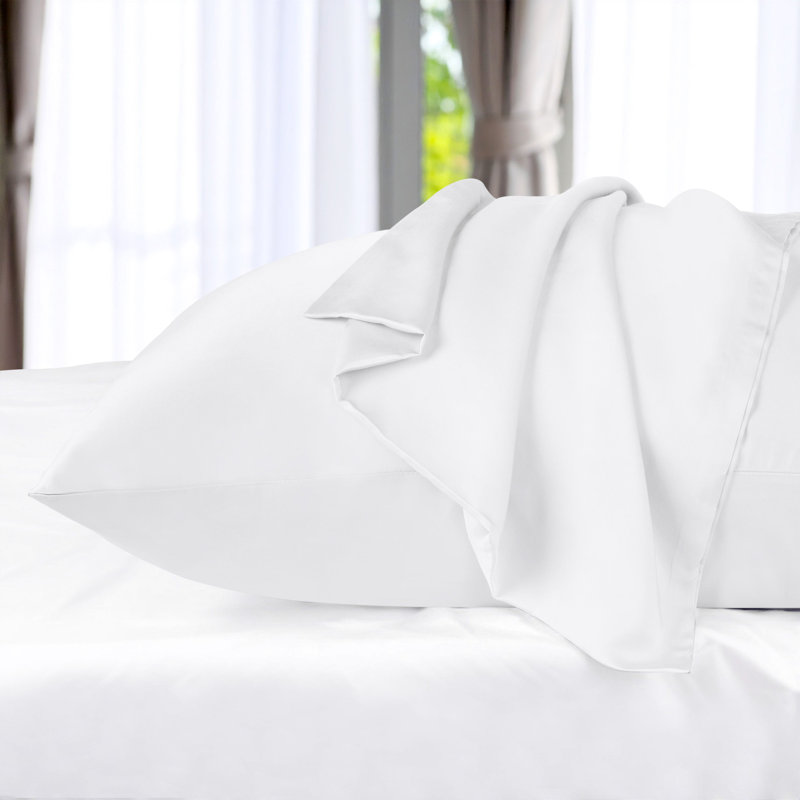 Ensemble de taie d'oreiller en rayonne de bambou à densité de tissage 300 fils , Blanc, Standard