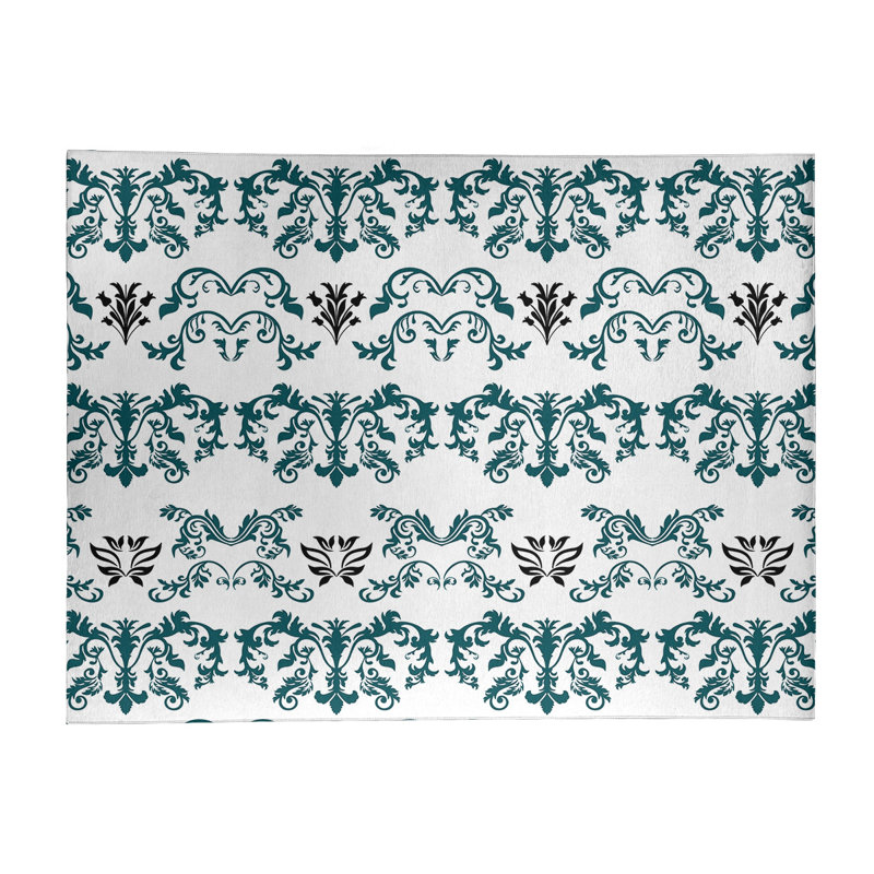 Tapis blanc / vert Damask, Rectangle 8 pi x 10 pi