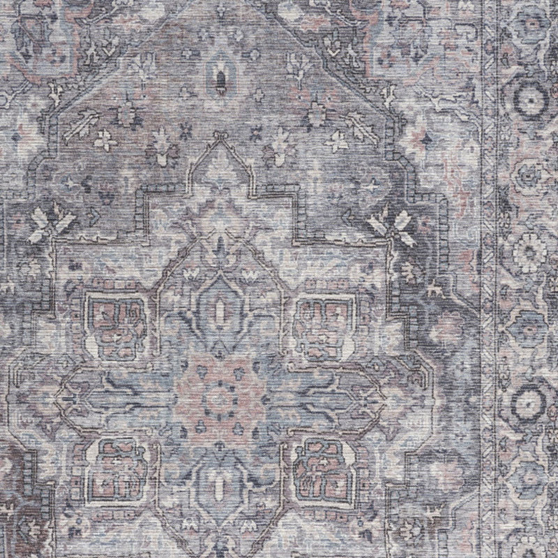 Lyiah Oriental Machine Washable Polyester Area Rug in Gray, Rectangle 4' x 6'