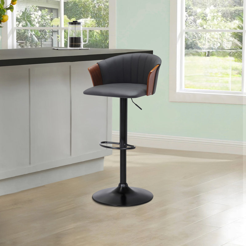 Jerahmy Modern Adjustable Swivel Metal Bar Stool, Gray/Brown