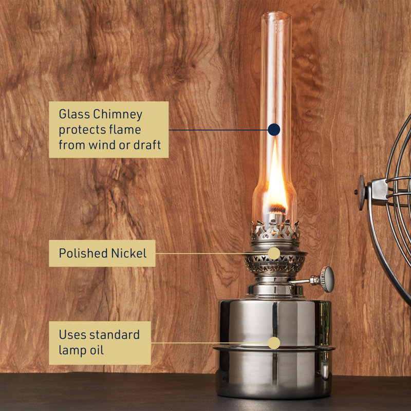 Oil Lamp - Extra-Bright Hurricane Lamp with Antique-Style Nickel Body and Glass Chimney - Decorative Kerosene Lantern with Adjustable Wick - Oil Lamps for Indoor Use by Kings County Tools