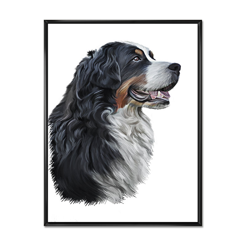 Dessin d'un bouvier bernois - sur, H 20 po x l 12 po x P 1 po, Toile avec cadre flottant noir