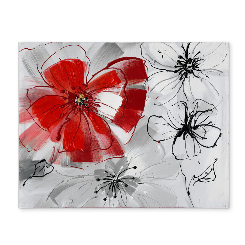 Red & Gray Floral Polyester Placemat | Botanical Bedroom Decor