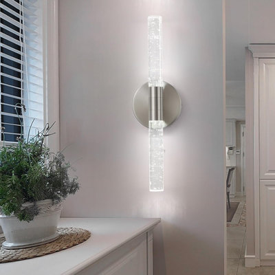 Modern LED Wall Sconce Set With Brushed Nickel Finish, Aluminum And Crystal Bubble Design, Energy Efficient Lighting For Bathroom, Bedroom, Living Room, And Hallway