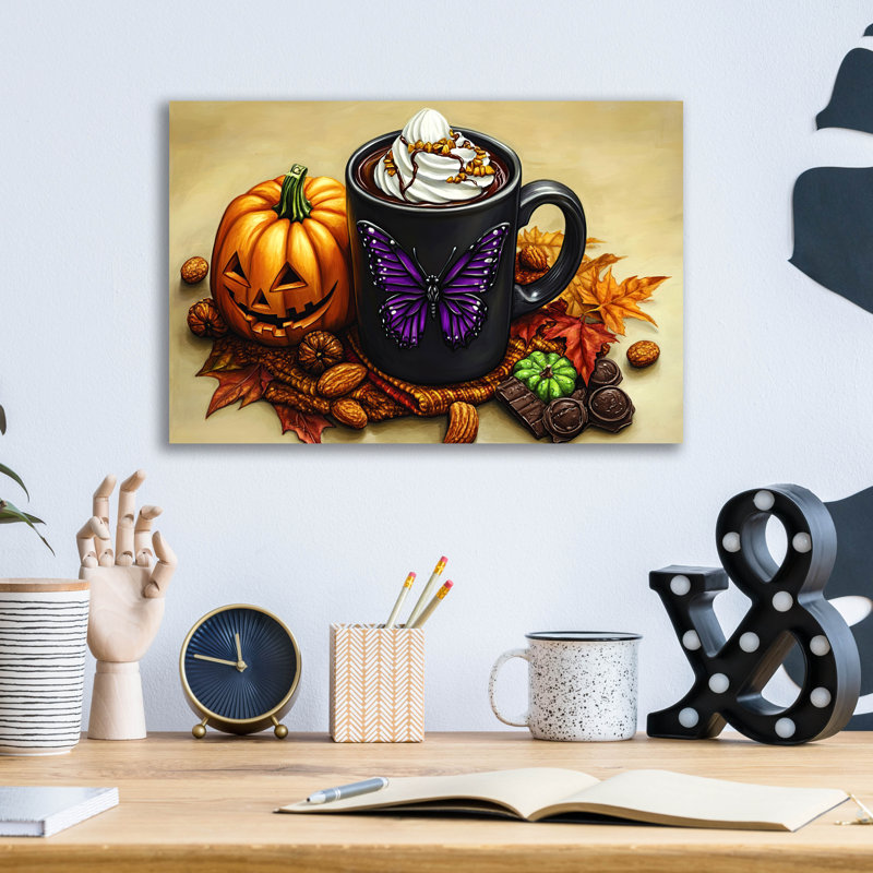 «Black Chocolate Cup With Purple Butterfly» par Momart, verre acrylique, art mural, H 12 po x l 16 po x P 0,13 po