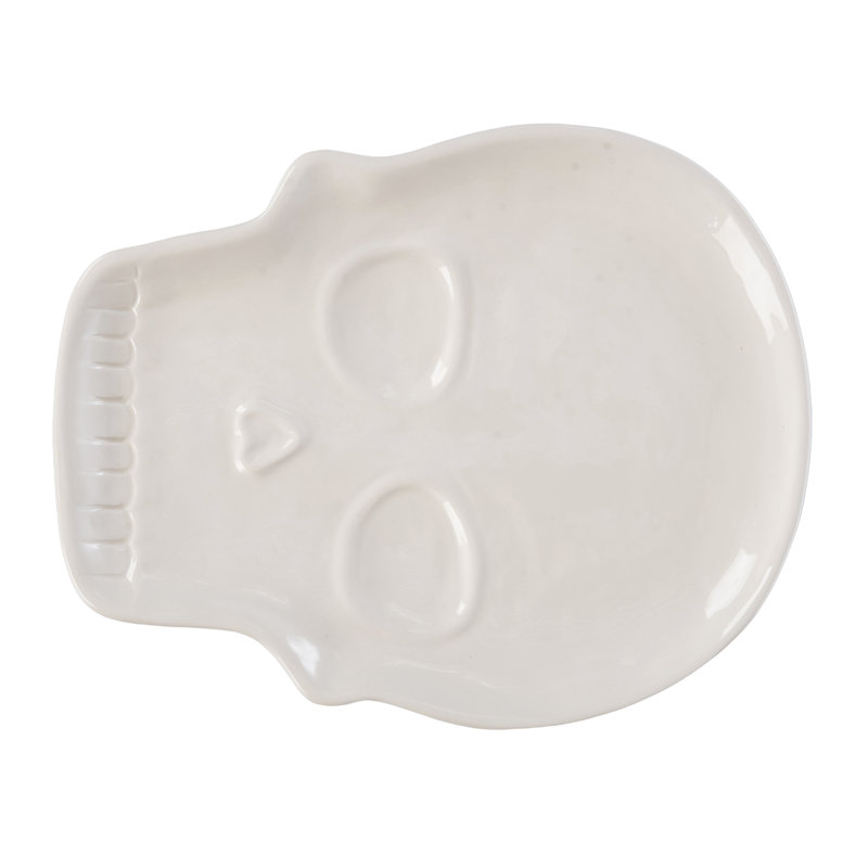 Dolomite Skull Platter, Serving Platter, White, Ceramic, Tabletop, Kitchen, Halloween