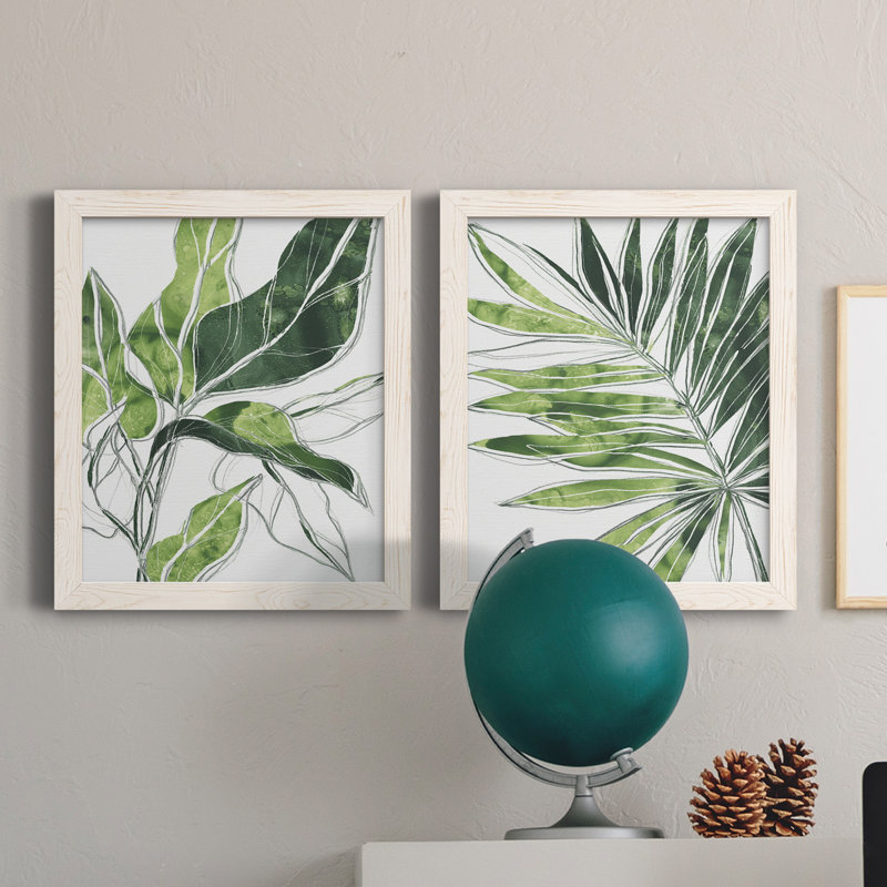 «Expressive Palm III», ensemble de 2 peintures sur toile encadrées, H 20 po x l 34 po x P 1,5 po, Blanc