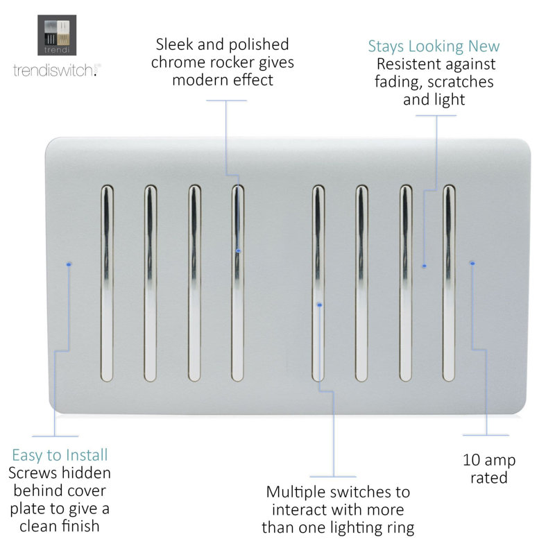 Trendi Switch 8 Gang 1 or 2 Way Light Switch, Silver