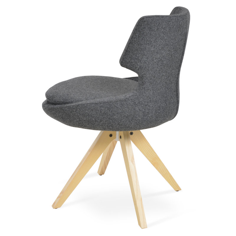 Patara Pyramid Swivel Dining Chair, Dark Grey Wool, Natural
