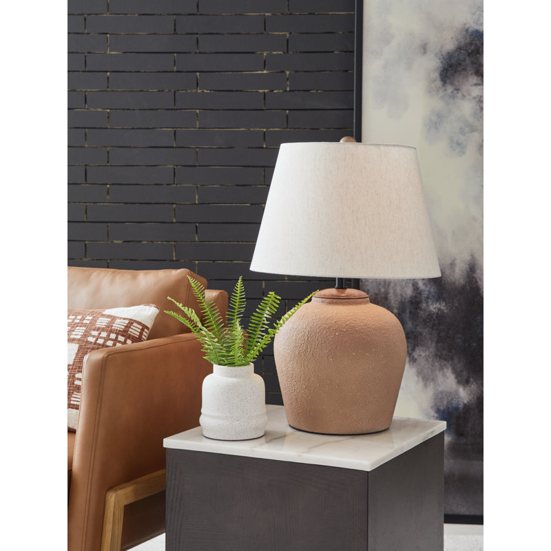 Rust Textured Metal Table Lamp with Fabric Shade