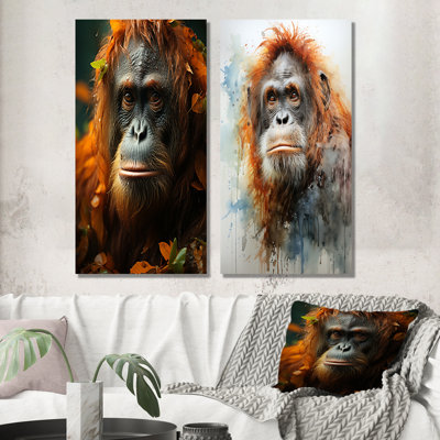 «Apes Portrait Impressionist Jungles - Orang-outan», ensemble de 2 reproductions sur toile
