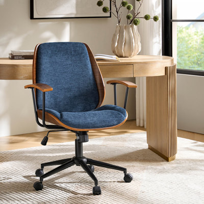 Oswina 37.75"H Modern Tilting Upholstered Solid Wood Office Chair with Bent Wood