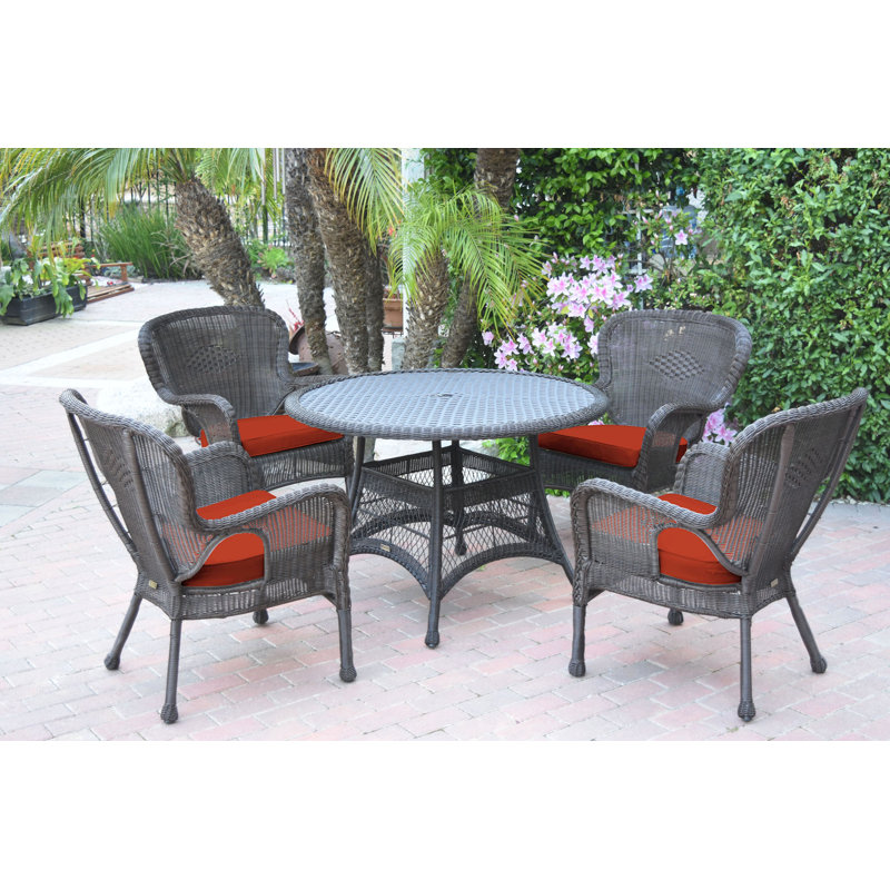 Ensemble repas 5 pièces avec coussins Batchelder, Espresso, Rouge-orange