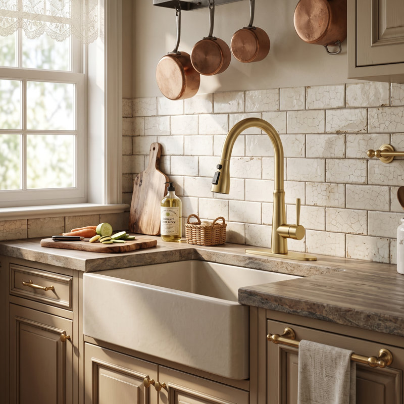 Pull Down Single Handle Kitchen Faucet with Advanced Spray, Gold