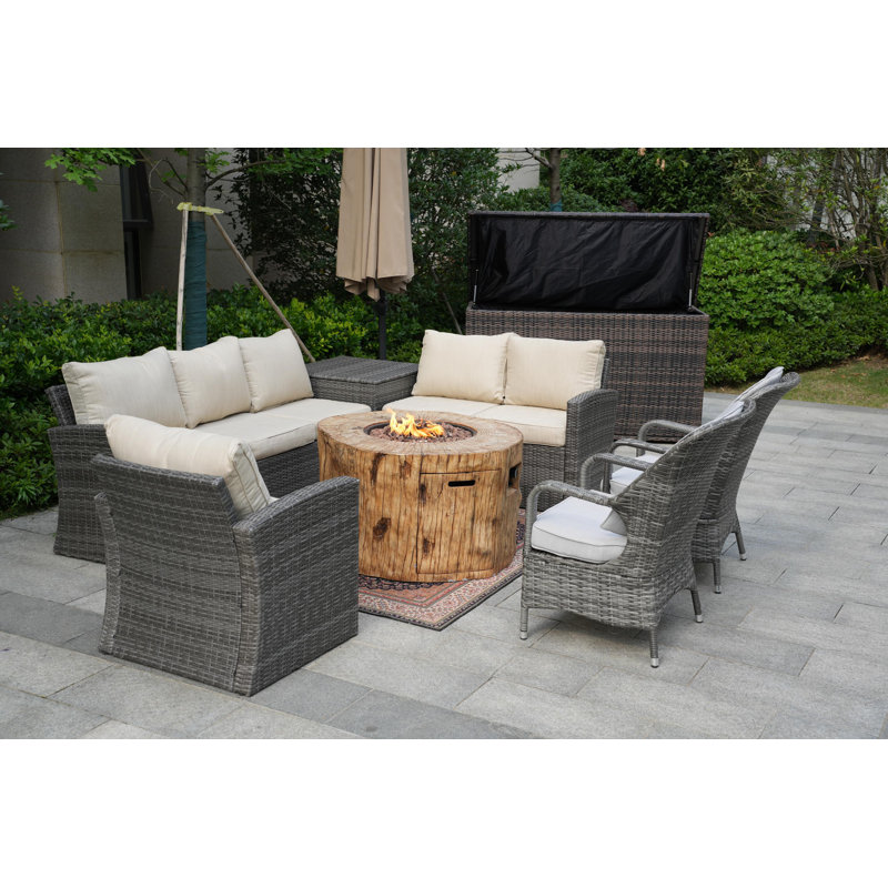 8 - Person Patio Conversation Set with Cushions, Gray