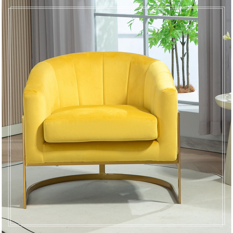 Velours Frederica avec assise douce et pieds en métal, Jaune