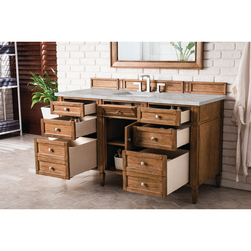 Brittany 60'' W Single Vanity, Victorian Silver, Saddle Brown, 8" Widespread