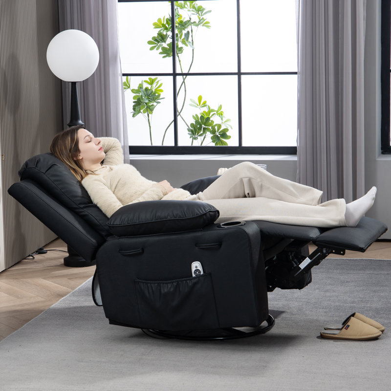 Faux Leather Heated Massage Chair, Swivel Rocker