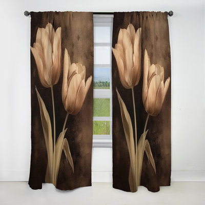 Rideau rétro en tulipe I - motif floral - velours occultant - 1 panneau