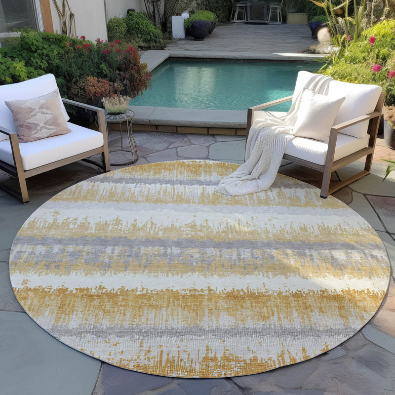 Chayden Indoor/Outdoor Chantille ACN1013 Gold Area Rug, Round 8'