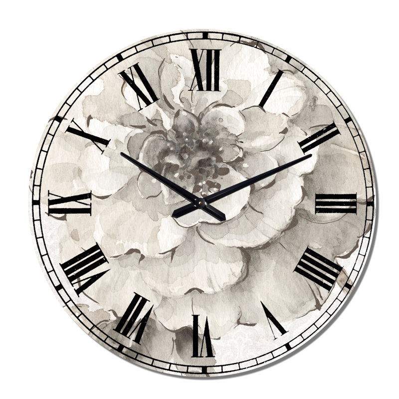 Indigold Grey Pivoines I - Horloge murale traditionnelle, Surdimensionné, Gris clair