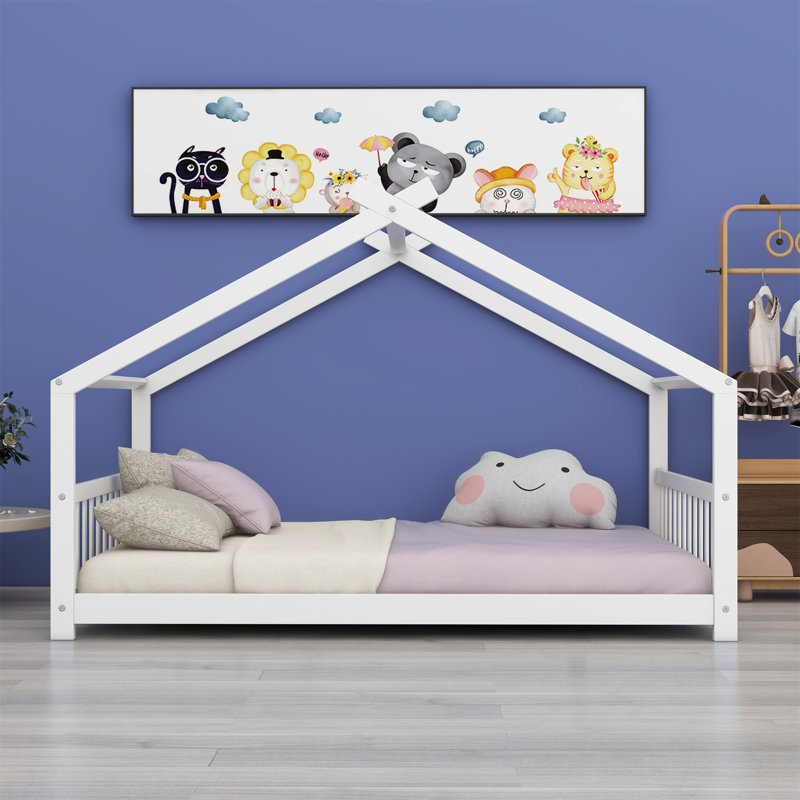 Solid Wood Low House Bed, Full / Double, White