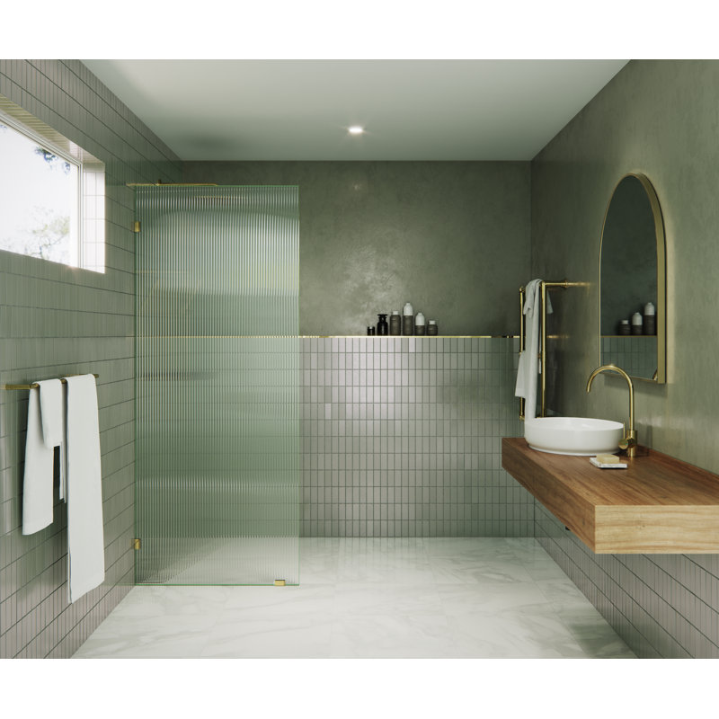 Gaia 32 in. x 78 in. Frameless Fluted Single Fixed Shower Panel, Polished Brass