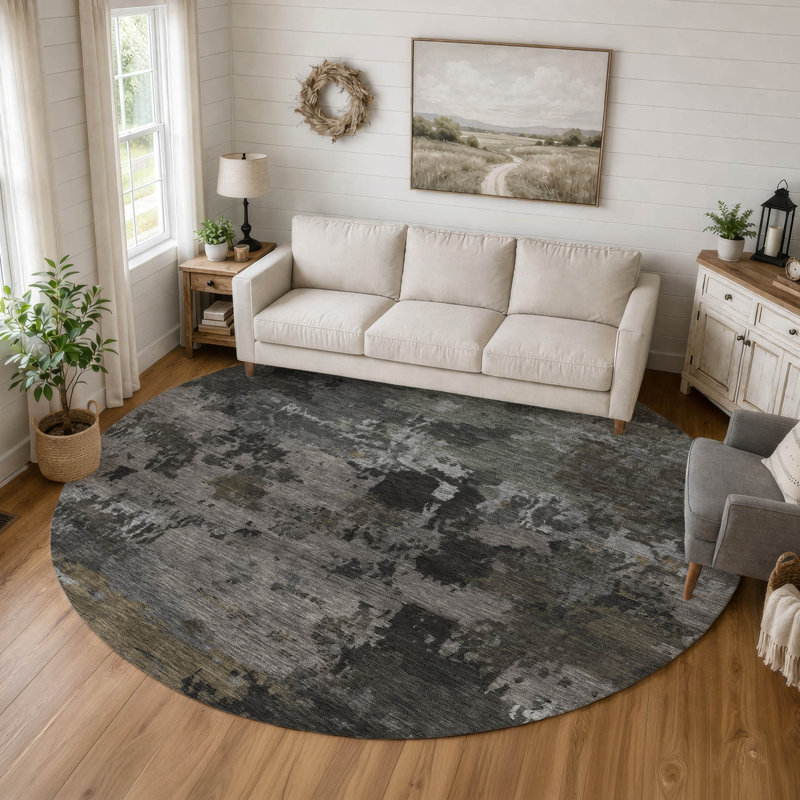 Machine Washable Indoor/Outdoor Chantille ACN2813 Abstract Rug, Pewter, 8' Round