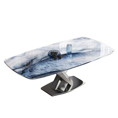 Modern Blue Marble Vein Rectangular Crystal Tabletop X-shaped Dining Table-Kitchen / Dining Room,Seats 4-8