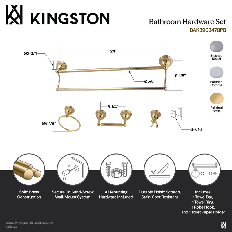 Kingston Brass Restoration 4-Piece Bathroom Hardware Set, Polished Chrome