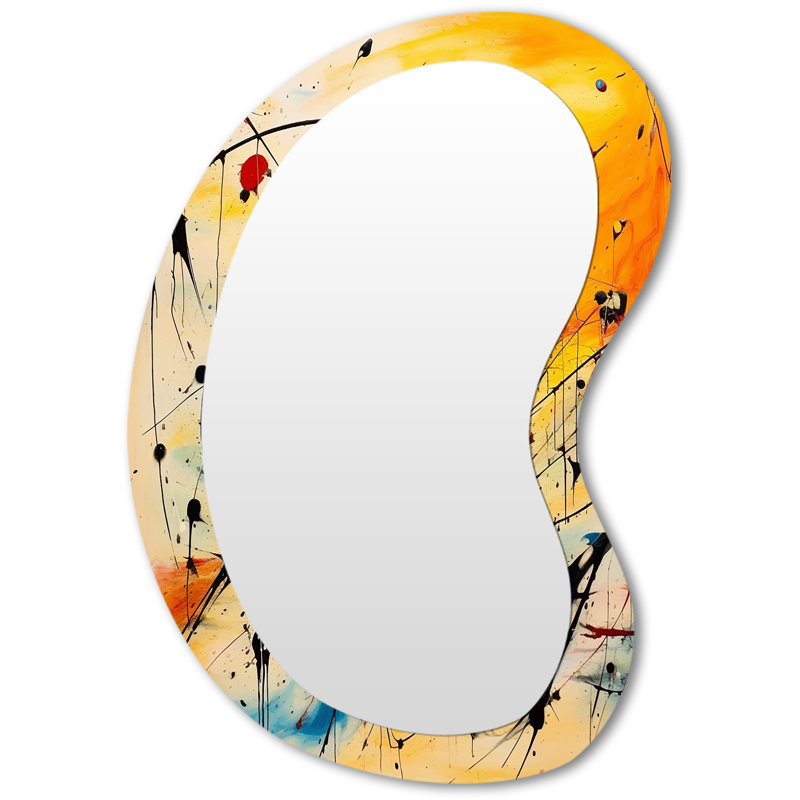 Ermalene All That Jazz Colorful Joy I - Abstract Collages Asymmetrical Decorative Mirror, Modern Irregular Shape Wall Mirror, Printed Metal Art