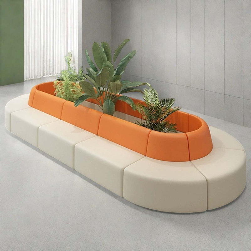 Oval beige spliced orange reception sofa