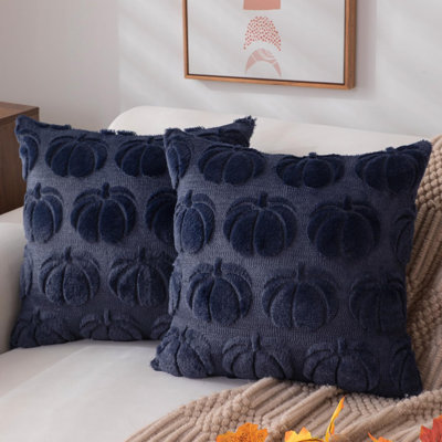 Housses de coussin d'automne 30x50 cm (2 pièces) Bleu marine citrouille Décorations d'automne Ensemble de 2 housses de coussin décoratives en fausse fourrure douce et peluche pour canapé, fauteuil, chambre, salon, décoration intérieure