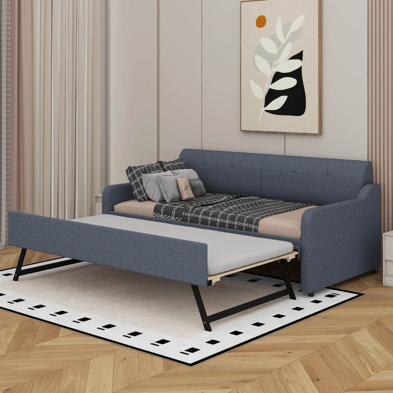 Twin Upholstery Daybed With Trundle And USB, Gray