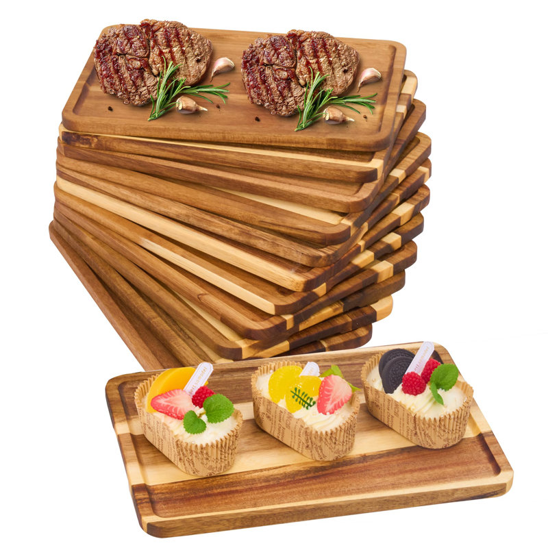 12 plateaux de service rectangulaires en bois revêtu de bois d'acacia 12 pièces, 8 po x 12 po