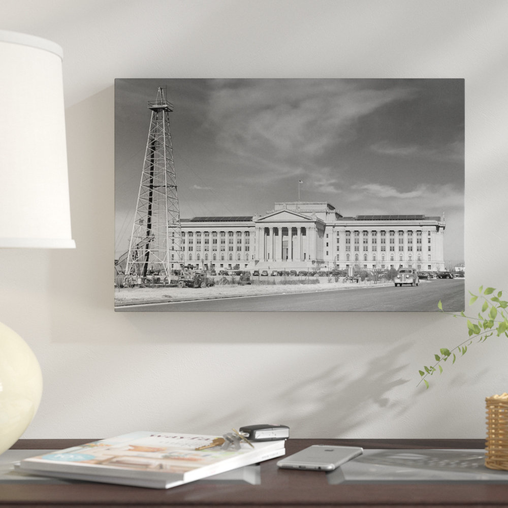 '1940s Capitol Building with Oil Derrick in Foreground Oklahoma City Oklahoma USA' Photographic Print on Wrapped Canvas East Urban Home Mat 