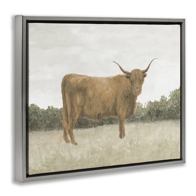 Brown Cattle Gazing Canvas Wall Art by Jen Eitel