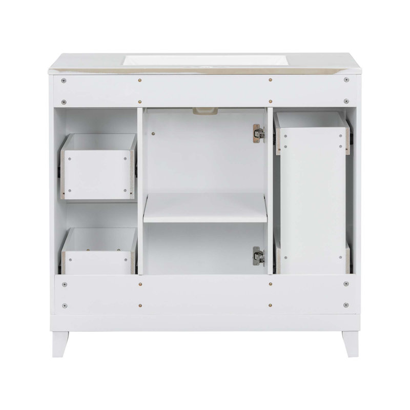Meuble-lavabo sophistiqué avec rangement abondant et fabrication durable, Blanc