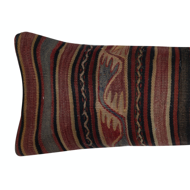 Housse de coussin lombaire 12 po x 33 po Kilim. Coussin décoratif rétro. Coussin en laine. Housse de coussin à tissage plat