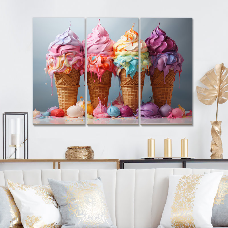 «Food Ice Cream Pointillism II» sur métal, impression de 3 pièces