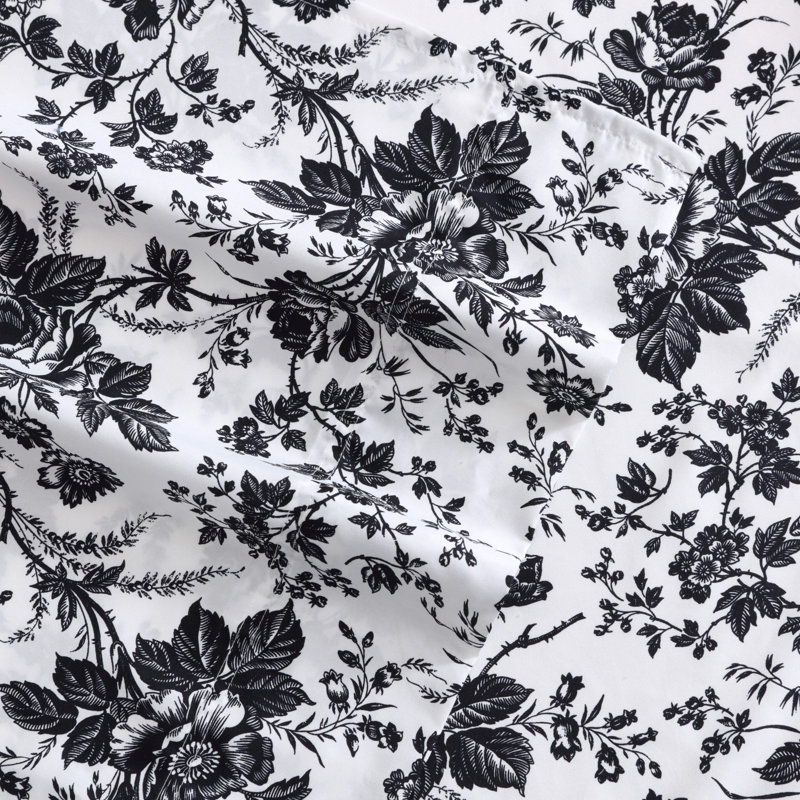 Betsey Johnson Printed Novelty Sheet Sets, Twin XL Sheet Set + Fitted Sheet + 1 Pillowcase, Betseys Toile Black
