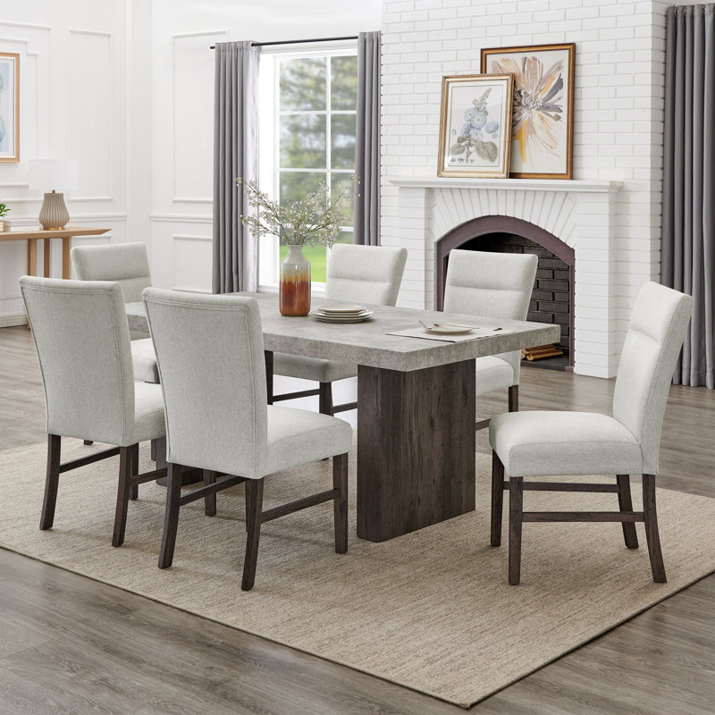 Sorlen Modern Dining Set, 3d Faux Concrete Table, 7