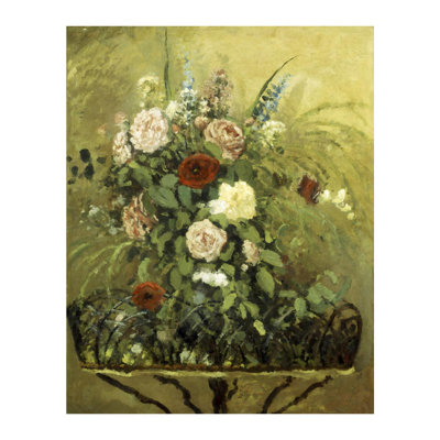 Bouquet de fleurs avec une jardinière en bois rustique par Camille Pissarro - Impression giclée