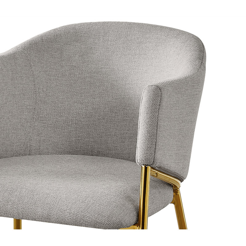 Ensemble de salle à manger rectangulaire en verre avec fauteuils en lin, 5, Gris/doré