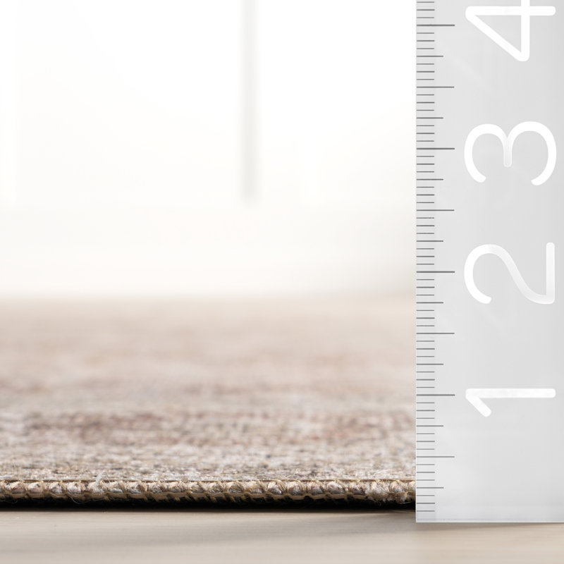 Jeccica Distressed Vintage Medallion Jute Blend Polyester Area Rug, Rectangle 7'10" x 10'
